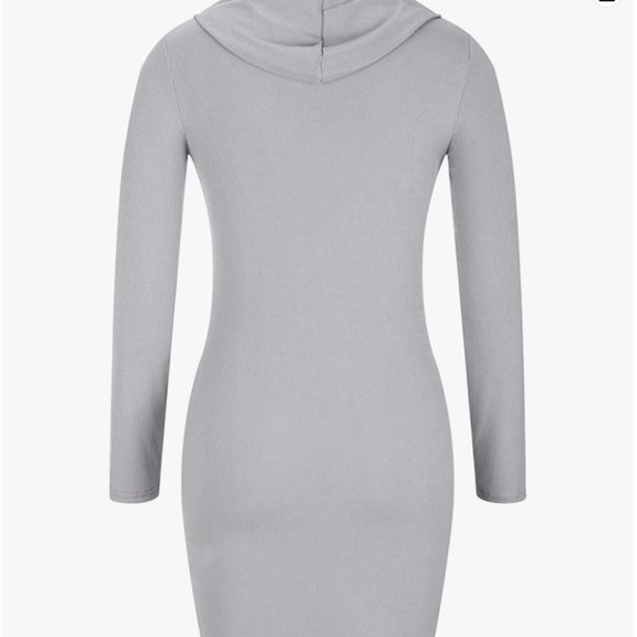 Midi, Simple, Classic, Long Sleeve, Bodycon, Grey Hoodie Dress - Picture 3 of 7